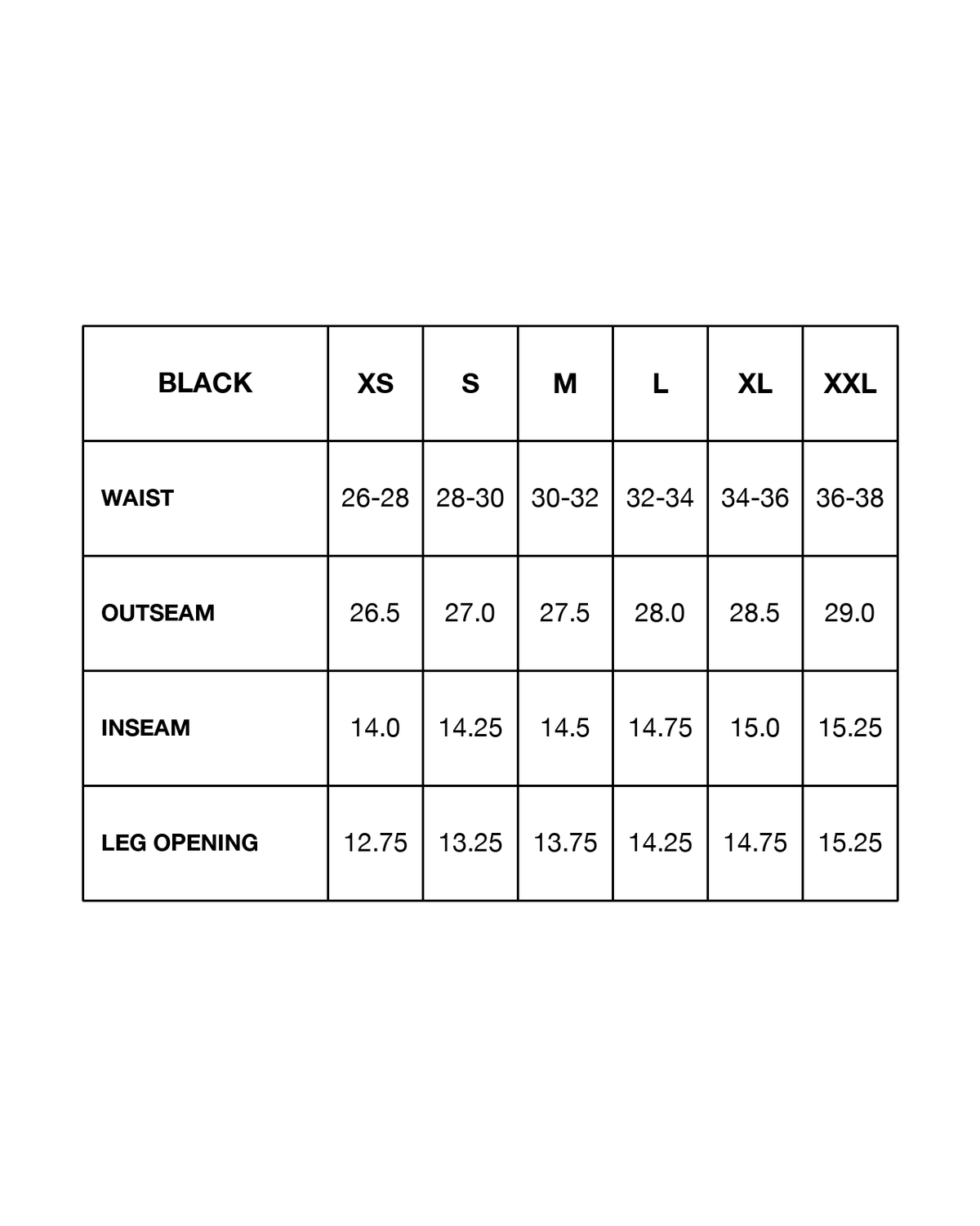Size chart