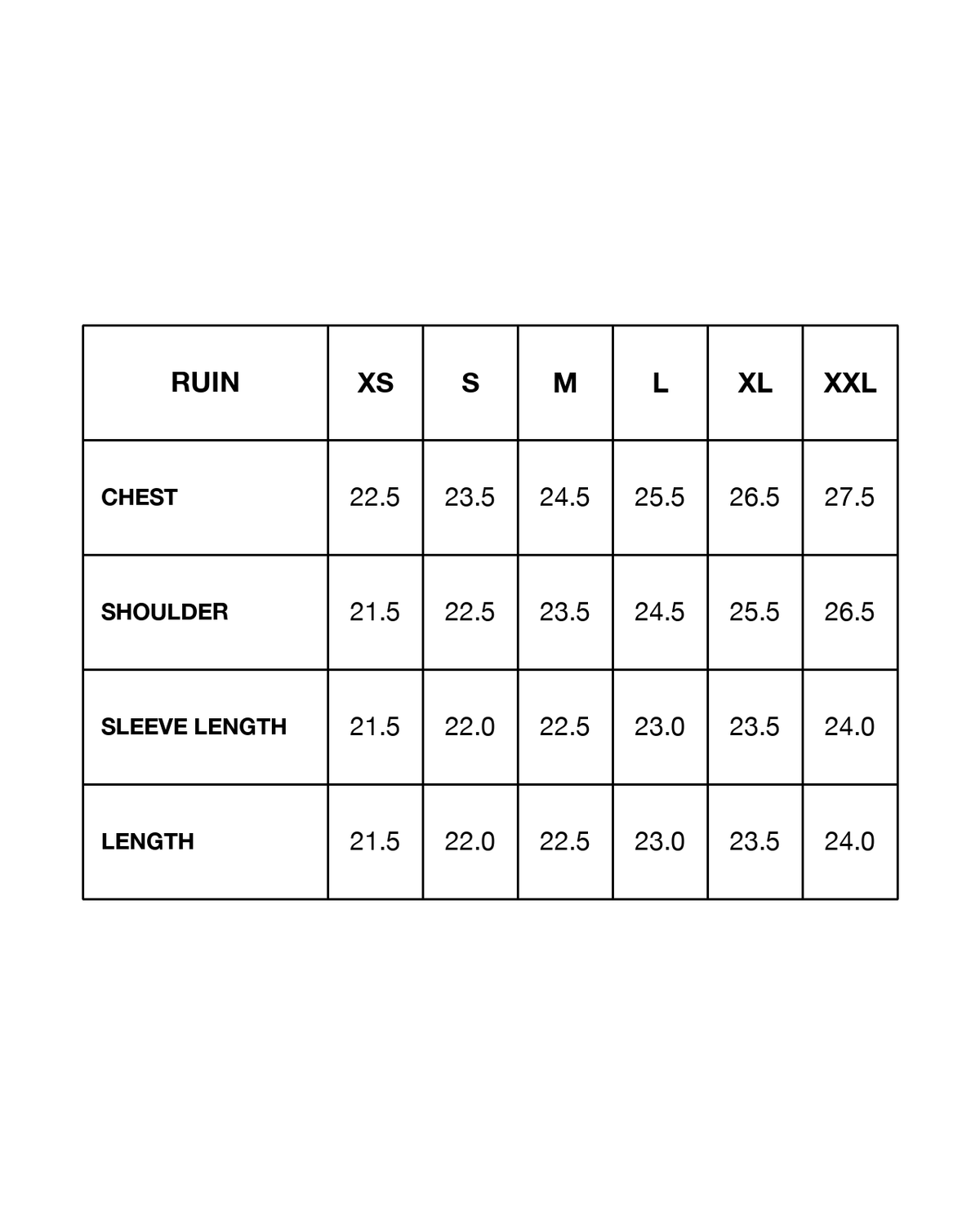 Size chart
