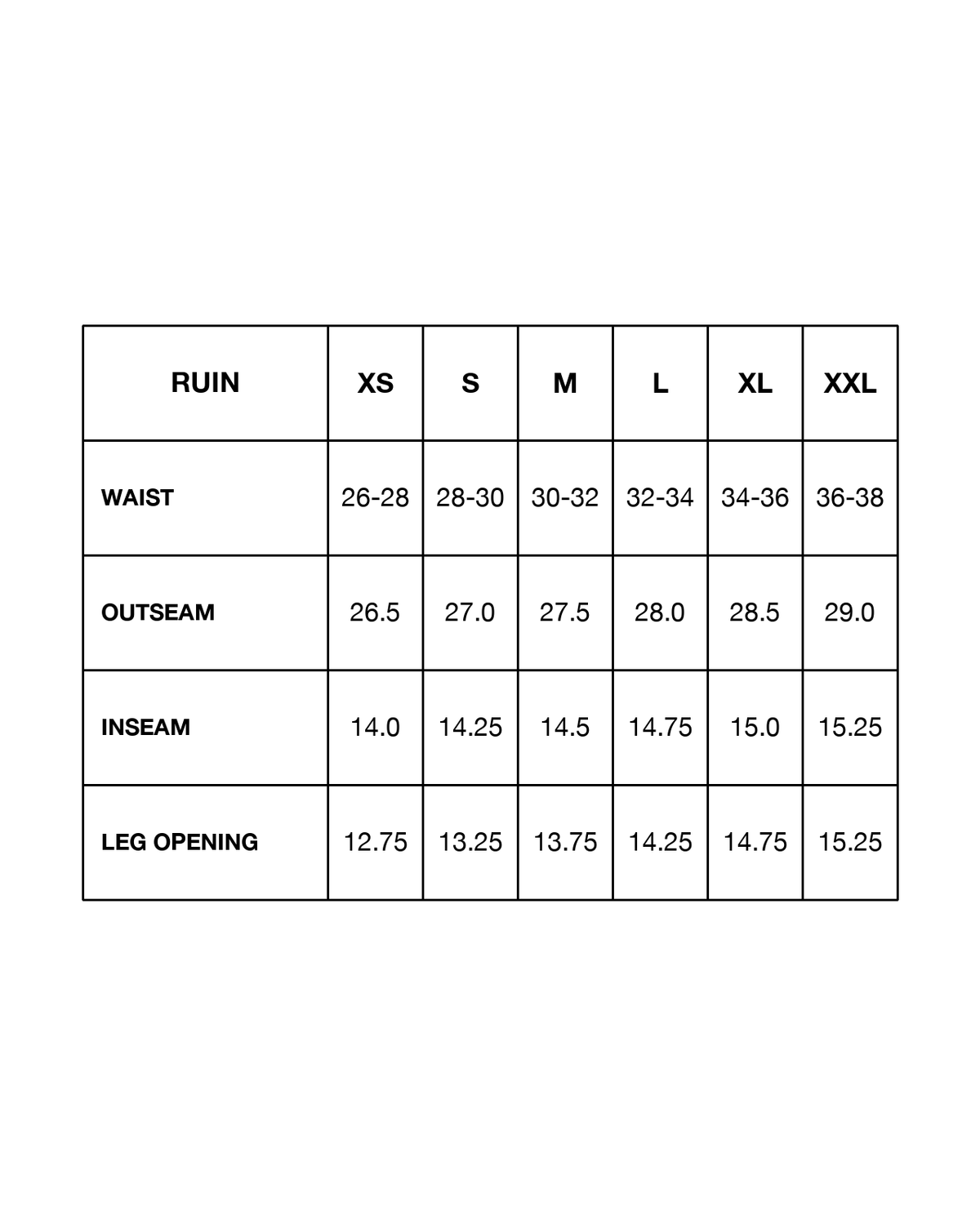 Size chart