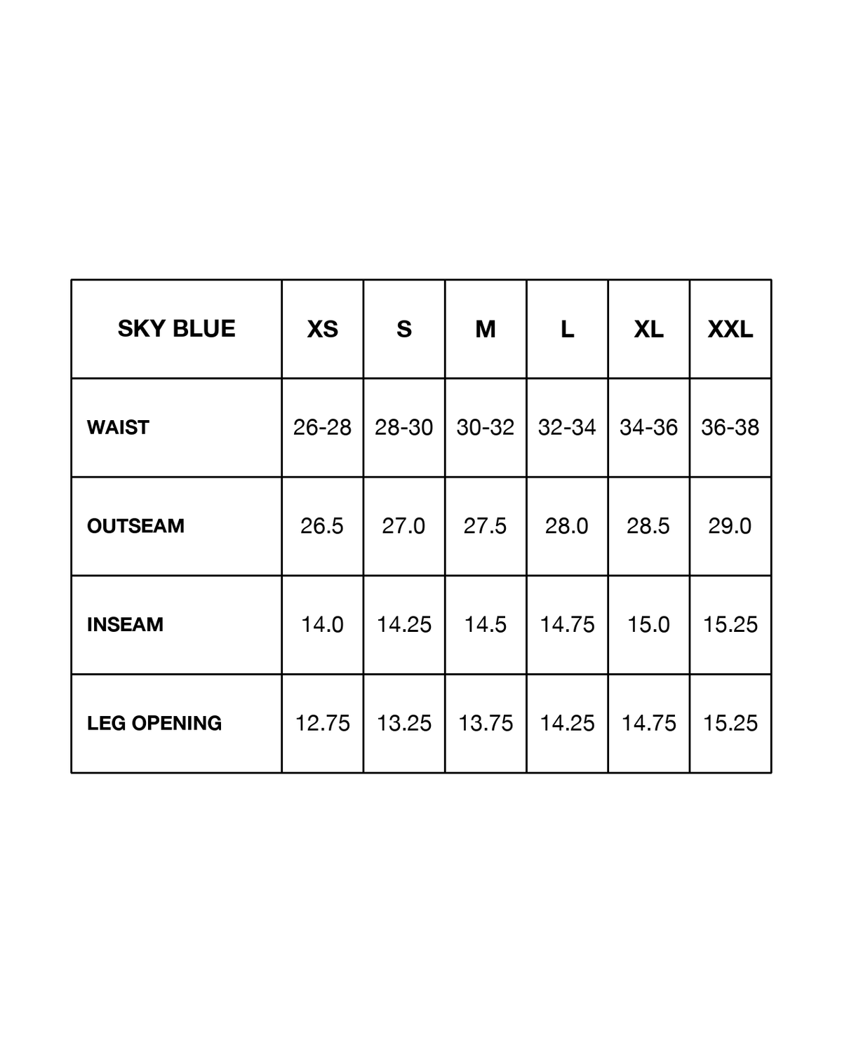 Size chart