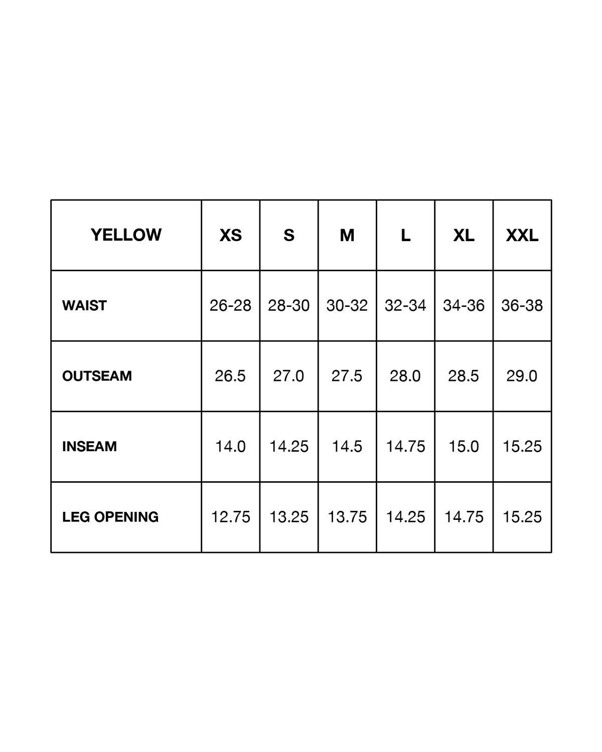 Size chart